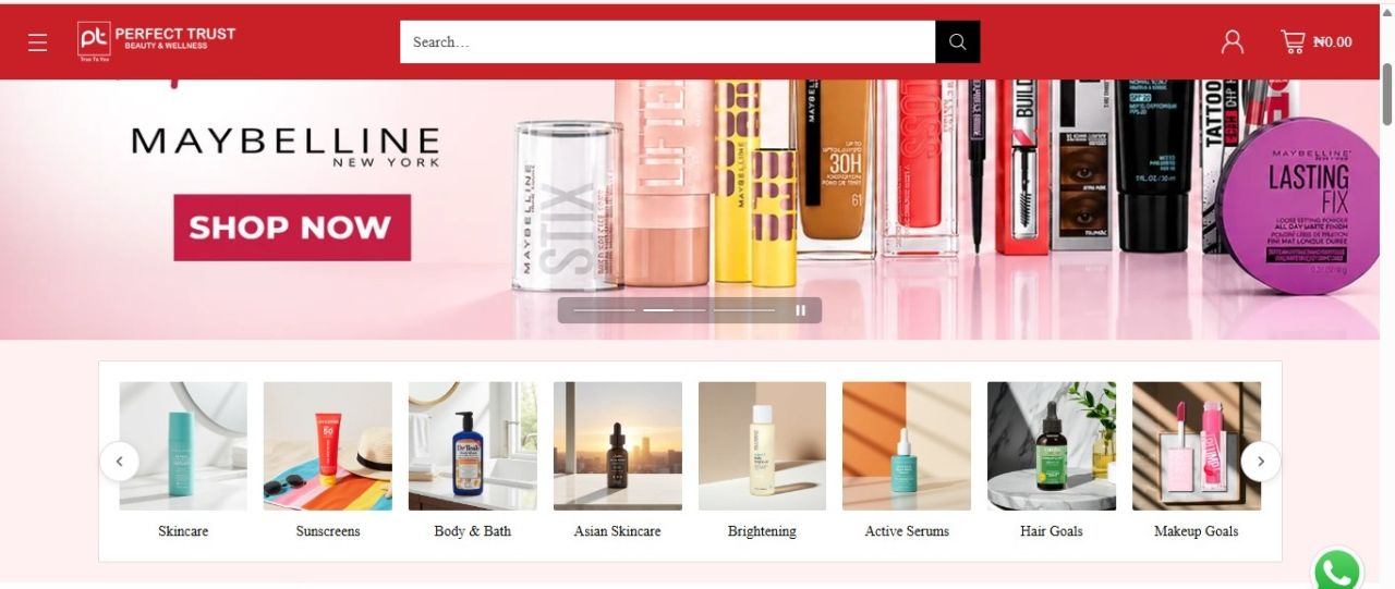Web design sample: cosmetics online store designed by Webmat for an Abuja client