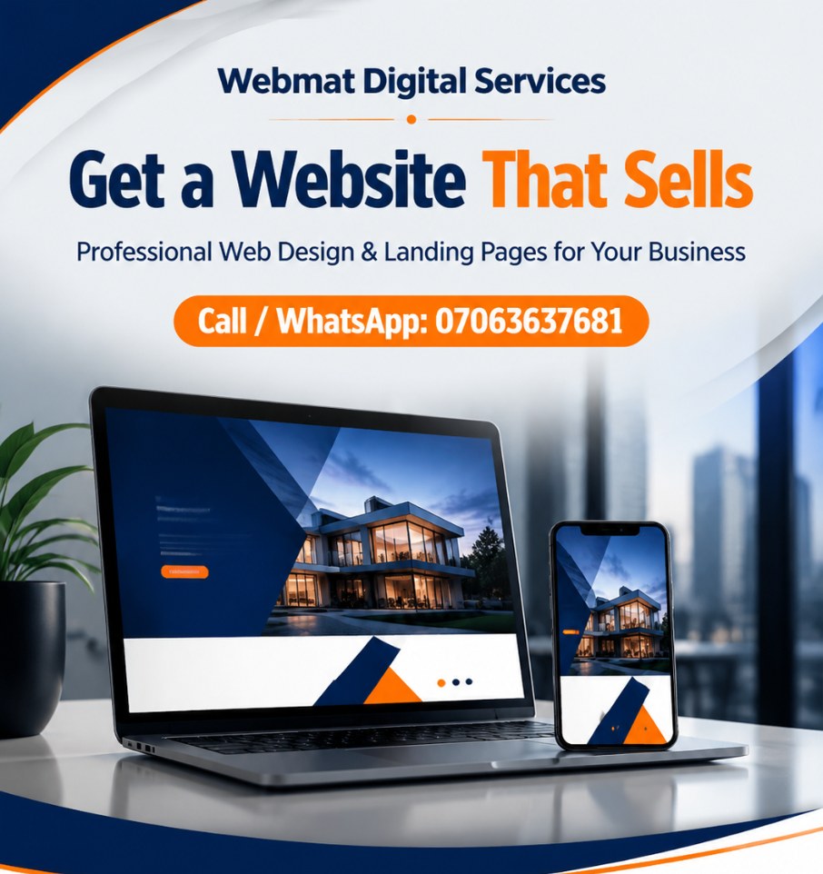 Webmat Digital Services web design advert showing a business website on a laptop and phone